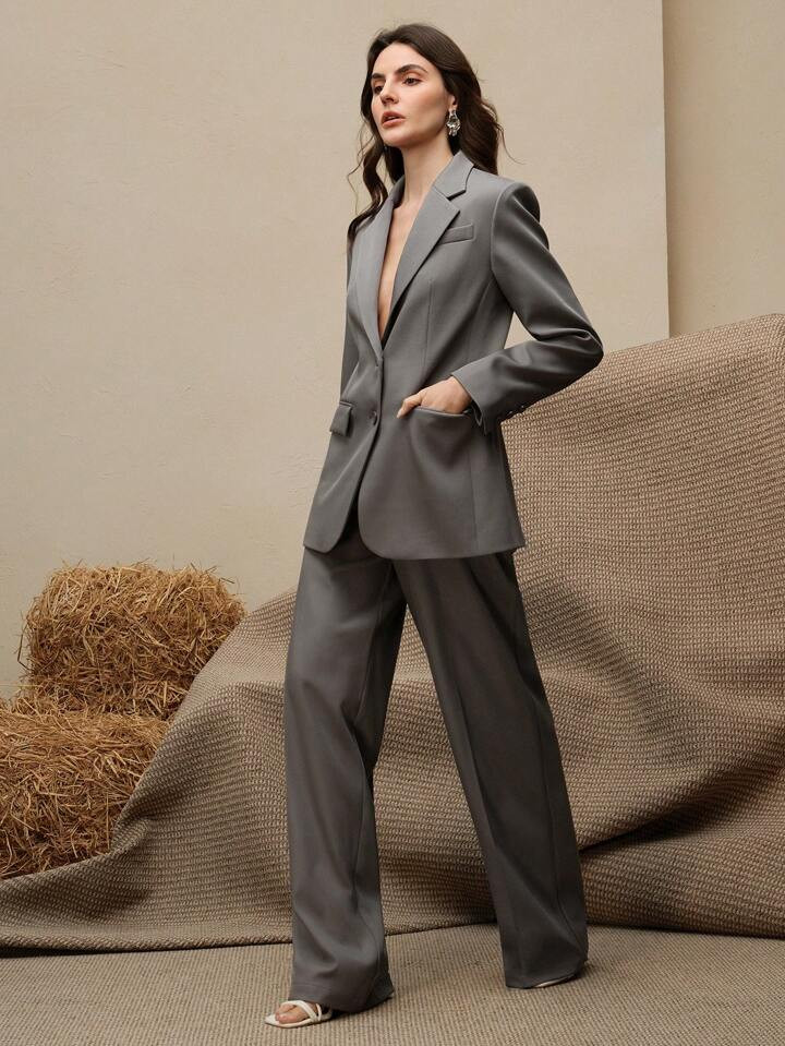 Anewsta 2 Peças Conjunto De Terno Feminino, Blazer Mullahdcolor + Calça Reta | SHEIN