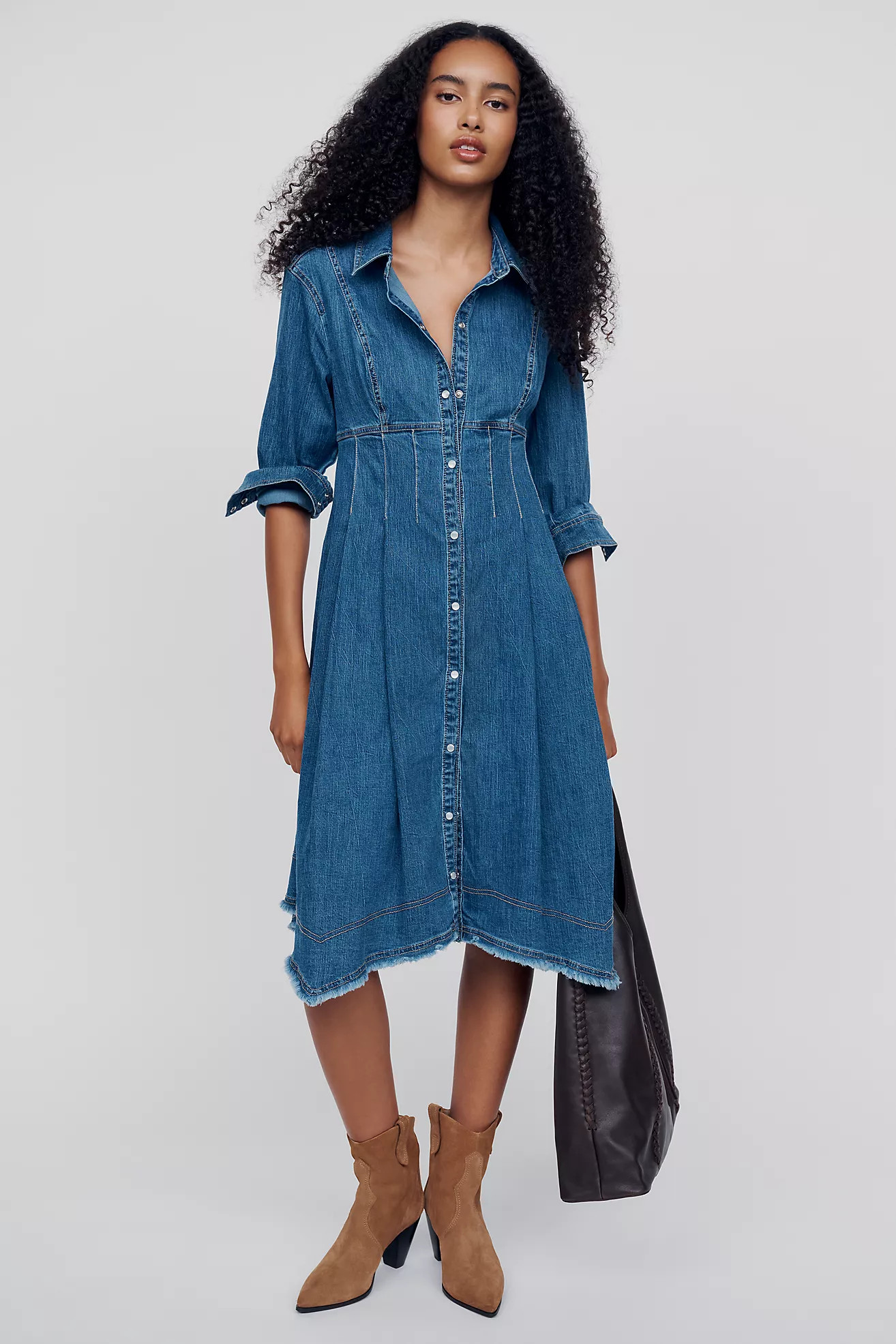 Denim Waisted Midi Shirtdress | Anthropologie (US)