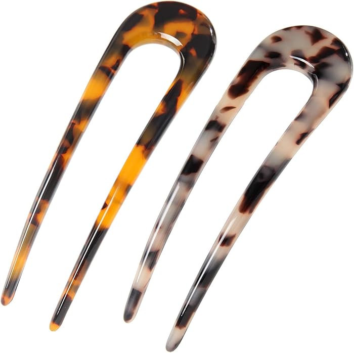 Fsmiling French Hair Pins Tortoise Shell U Shaped 2 Prong Hair Sticks Acetate Chignon Pin for Wom... | Amazon (US)