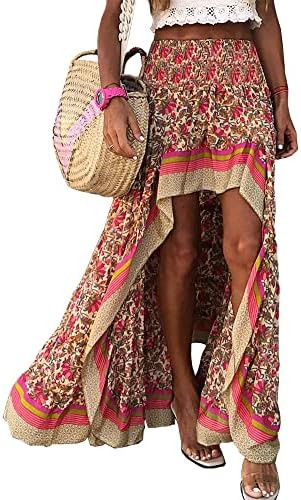 BTFBM Boho Long Skirts For Women 2026 Summer Floral Polka Dot High Low Elastic Waist Slit Ruffle ... | Amazon (US)