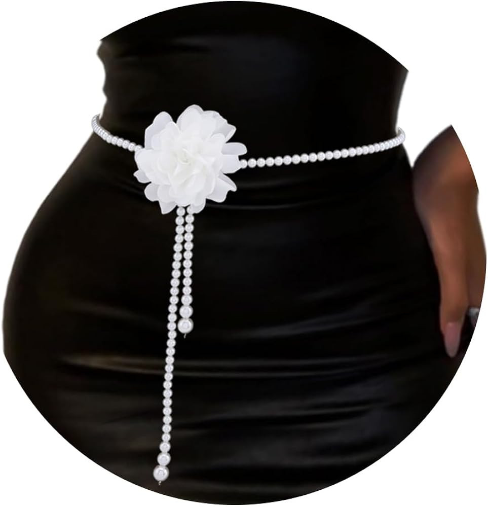 Florry Pearl Body Chain Waist Chain Flower Belly Chain for the Waist Pearl Chain Belts Waist Jewe... | Amazon (US)