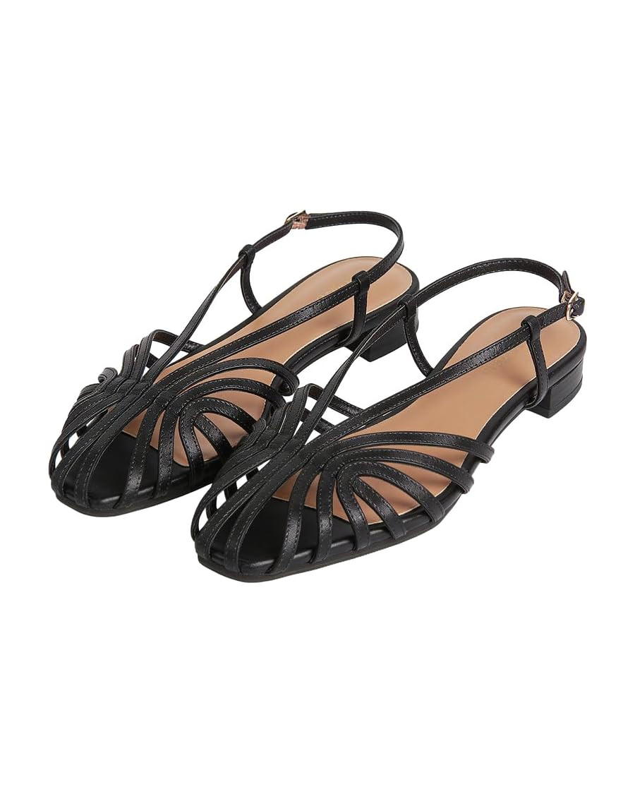 MAVMAX Slingback Flat Sandals for Women Fashion Strappy Square Toe Low Heeled Flats with Adjustab... | Amazon (US)