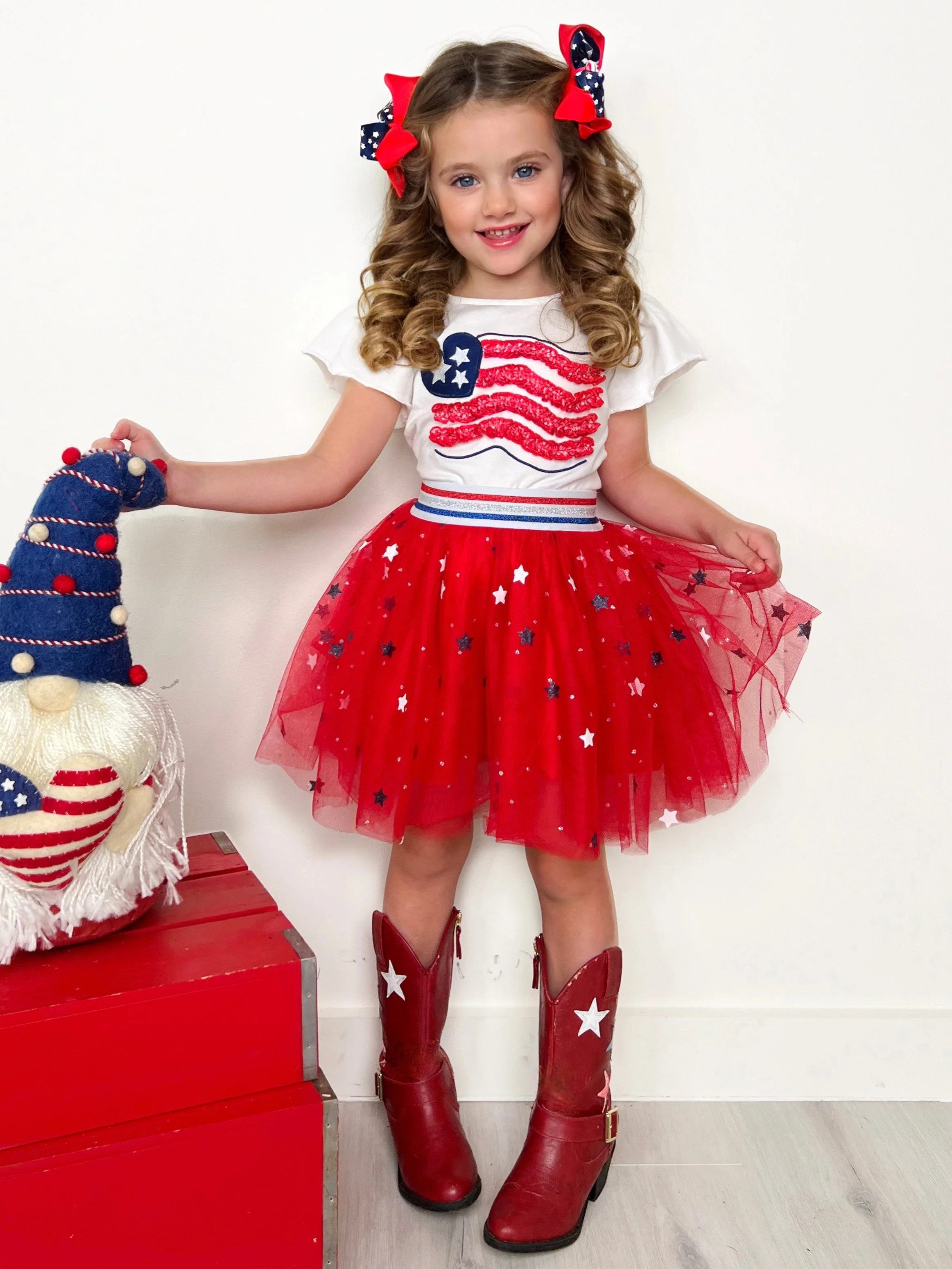 Little Miss Americana Flag Top and Tutu Skirt Set | Mia Belle Girls