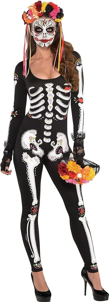 Party City Day of The Dead Catsuit Halloween Costume for Women, Dia de Los Muertos | Amazon (US)