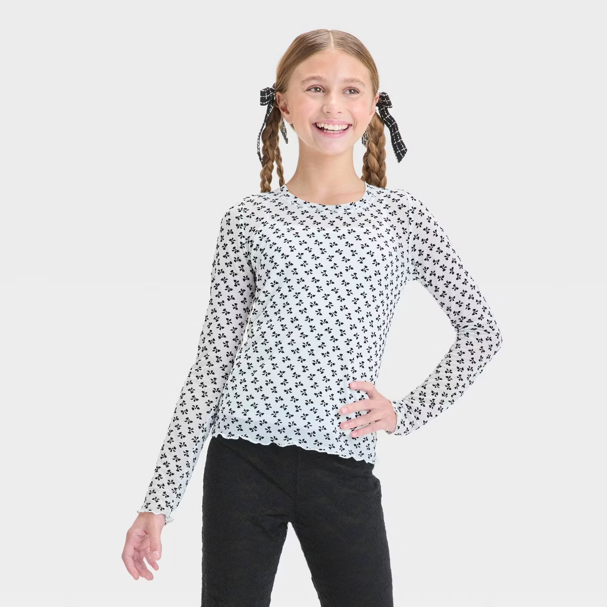 Girls' Long Sleeve Mesh Crew - art class™ | Target