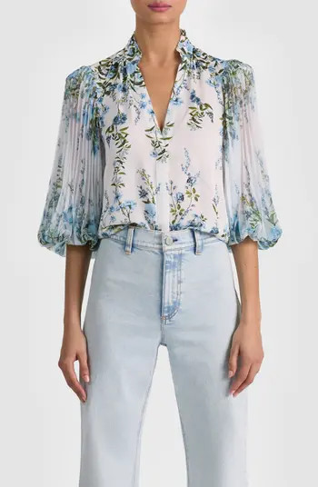 Alice + Olivia Ilan Floral Pleated Sleeve Button-Up Shirt | Nordstrom | Nordstrom