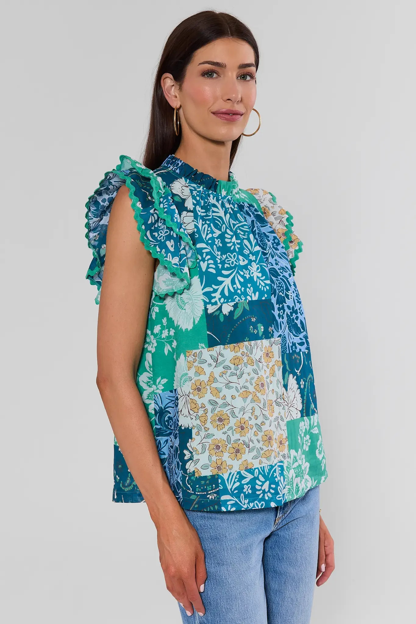 Green Multi Patchwork Print Top | Avara
