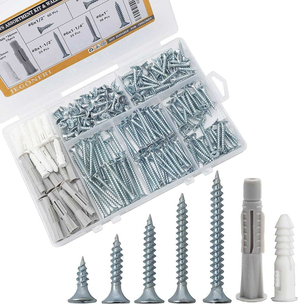 High Hardness Wood Screws Assortment Kit and Plastic Wall Anchors, 203 pcs 1/2" to 1-1/2" Phillip... | Amazon (US)