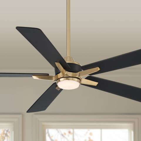 52" Casa Vieja Vegas Nights Soft Brass Black LED Remote Ceiling Fan | Lamps Plus