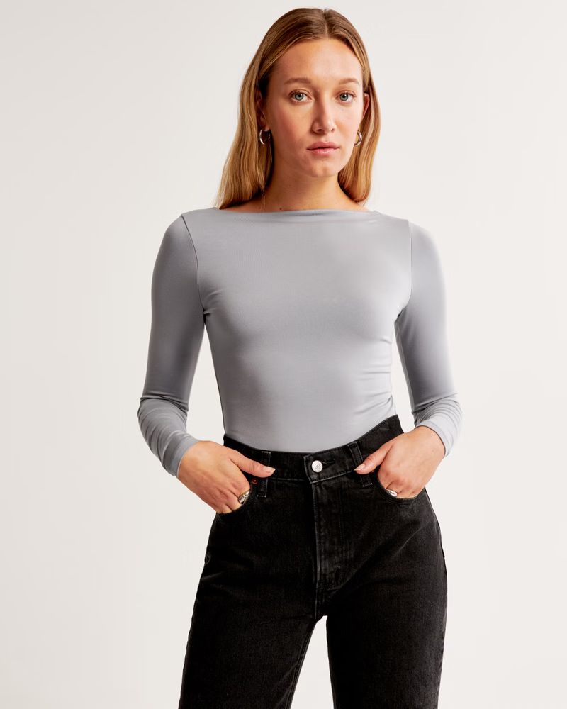 Women's Long-Sleeve Cotton-Modal Slash Bodysuit | Women's Tops | Abercrombie.com | Abercrombie & Fitch (US)