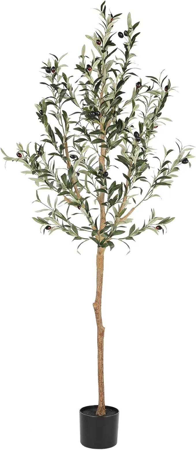 Realead 5ft Artificial Olive Tree, Large Fake Potted Olive Silk Tree Faux Olive Plants in Plastic... | Amazon (US)