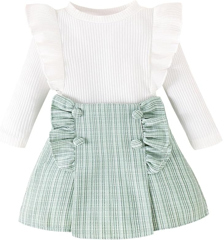 Kuriozud Fall Toddler Girl Clothes Baby Ruffle Long Sleeve Shirt Plaid Skirt Set Back To School 2... | Amazon (US)