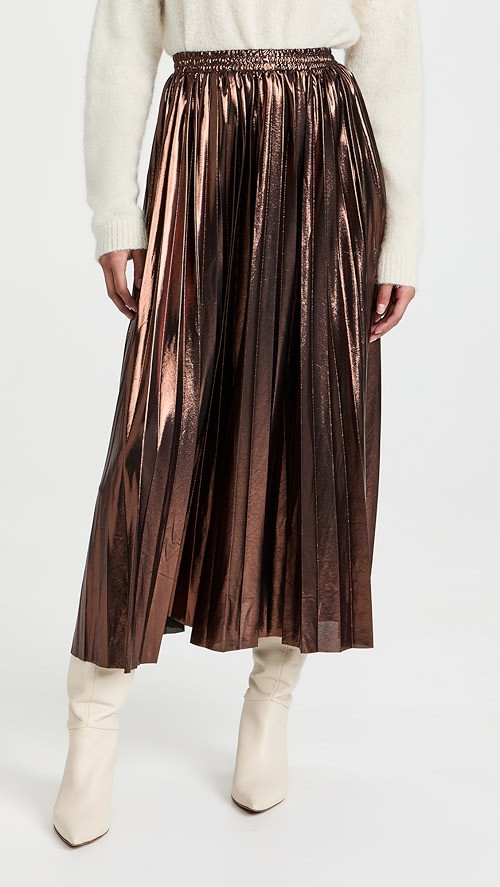 En Saison Pleated Metallic Midi Skirt | SHOPBOP | Shopbop