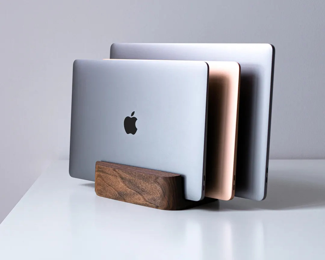 Triple Vertical Laptop Stand for Desk - Multiple Laptop Holder With Felt Inner Surface , Cork Bot... | Etsy (US)