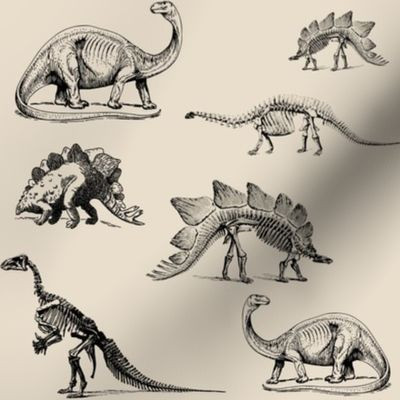 Museum Animals, Dinosaur Skeletons, Dinos in Black and Cream | Spoonflower