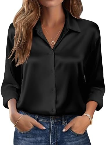 Zeagoo Womens Tops Long Sleeve Satin Silk Button Down Shirts Casual Business Dressy Blouses Fall ... | Amazon (US)