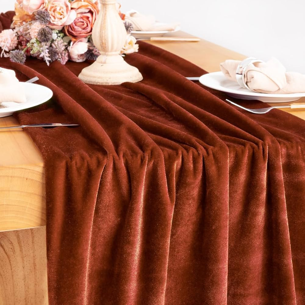 Socomi Terracotta Velvet Table Runner 20 x 120 Inches 10ft Luxurious Cotton Christmas Thanksgivin... | Amazon (US)