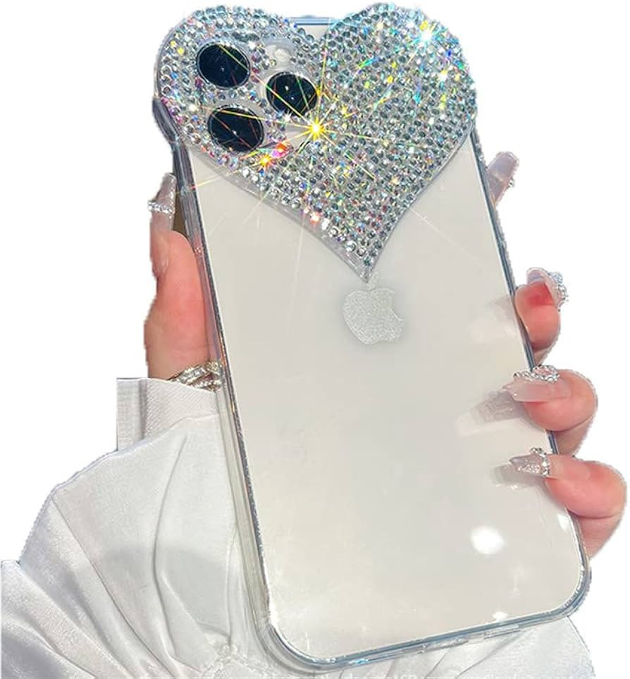 Clear Glitter Case Compatible with iPhone 15 Pro Max, 3D Heart Design Phone Cover with Girly Blin... | Amazon (US)