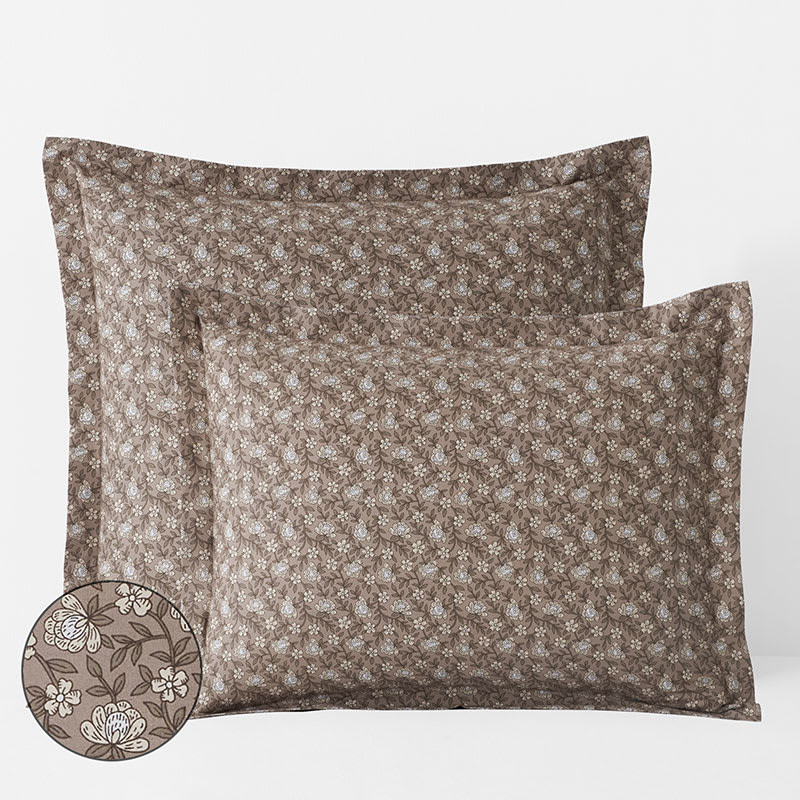 Mini Floral Vine Classic Cool Percale Sham - Mocha, Euro | The Company Store