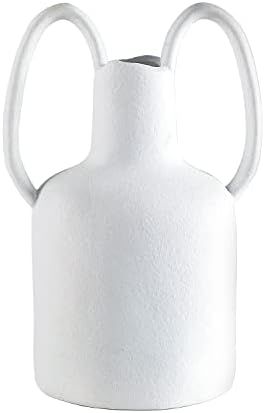 Mowtanco White Vase, Ceramic Vase with 2 Ear Handles for Home Decor, Modern Farmhouse Rustic Mini... | Amazon (US)