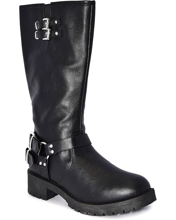 Wild Diva Timberly Women's Fashion Lace Up Buckle Knee High Combat Boots | Amazon (US)