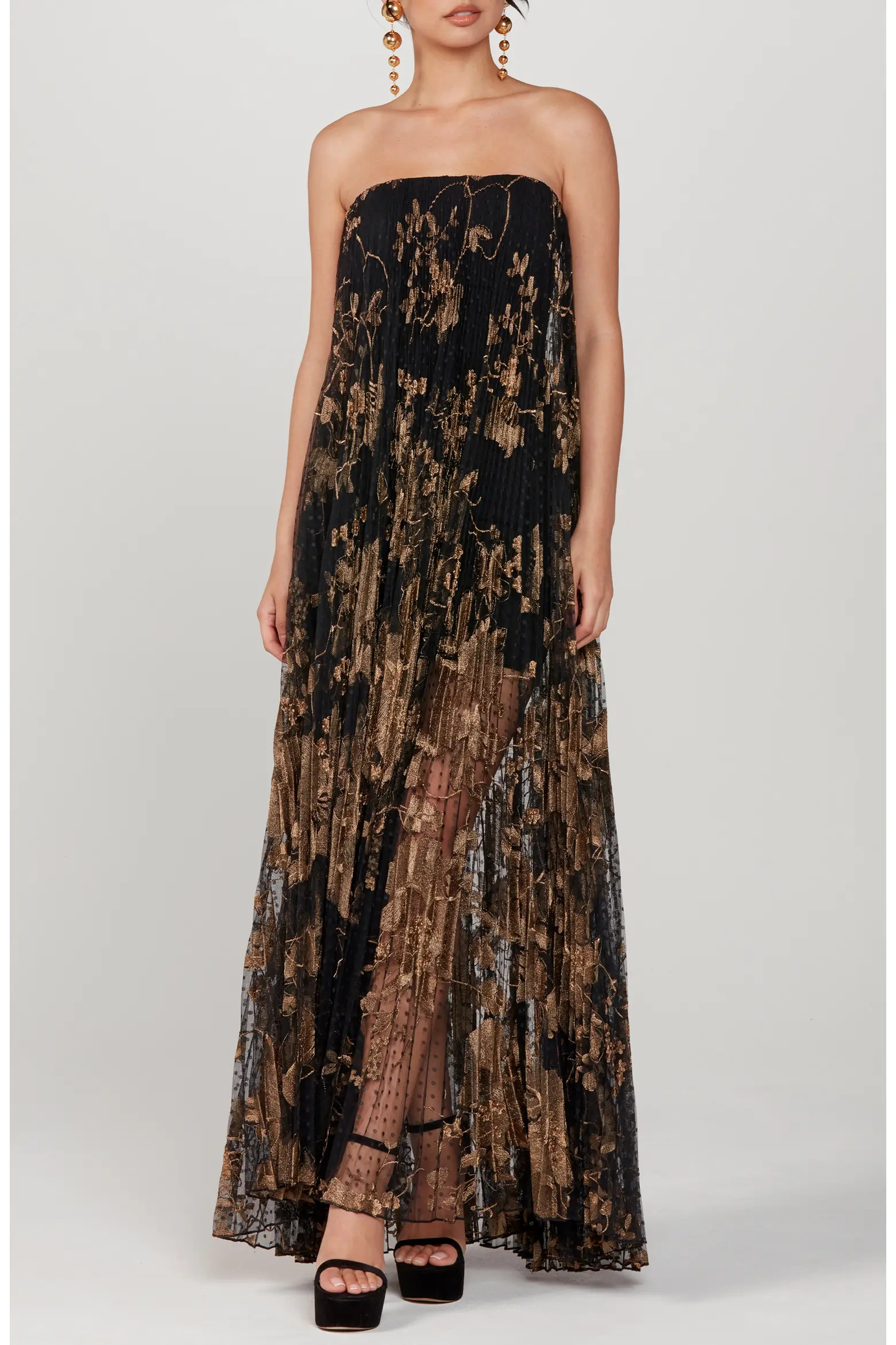 Delphanie Metallic Floral Strapless Pleated Gown (Women) | Nordstrom | Nordstrom
