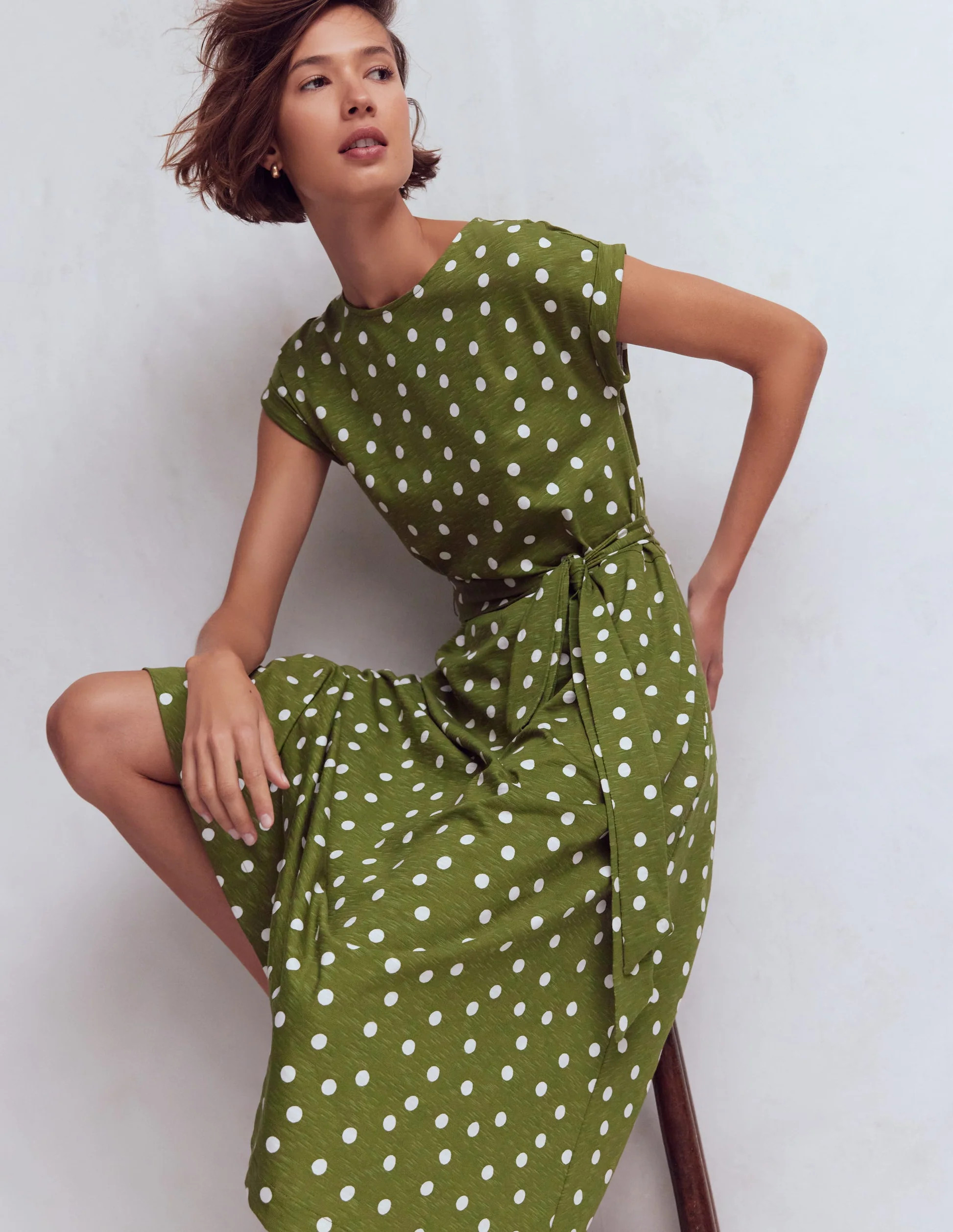 Eve Jersey Midi Dress-Olive, Painted Dot Spaced | Boden (US)