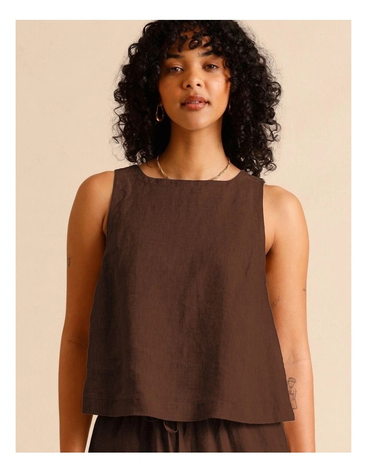 European Linen Square Neckline Top in Chocolate | Myer