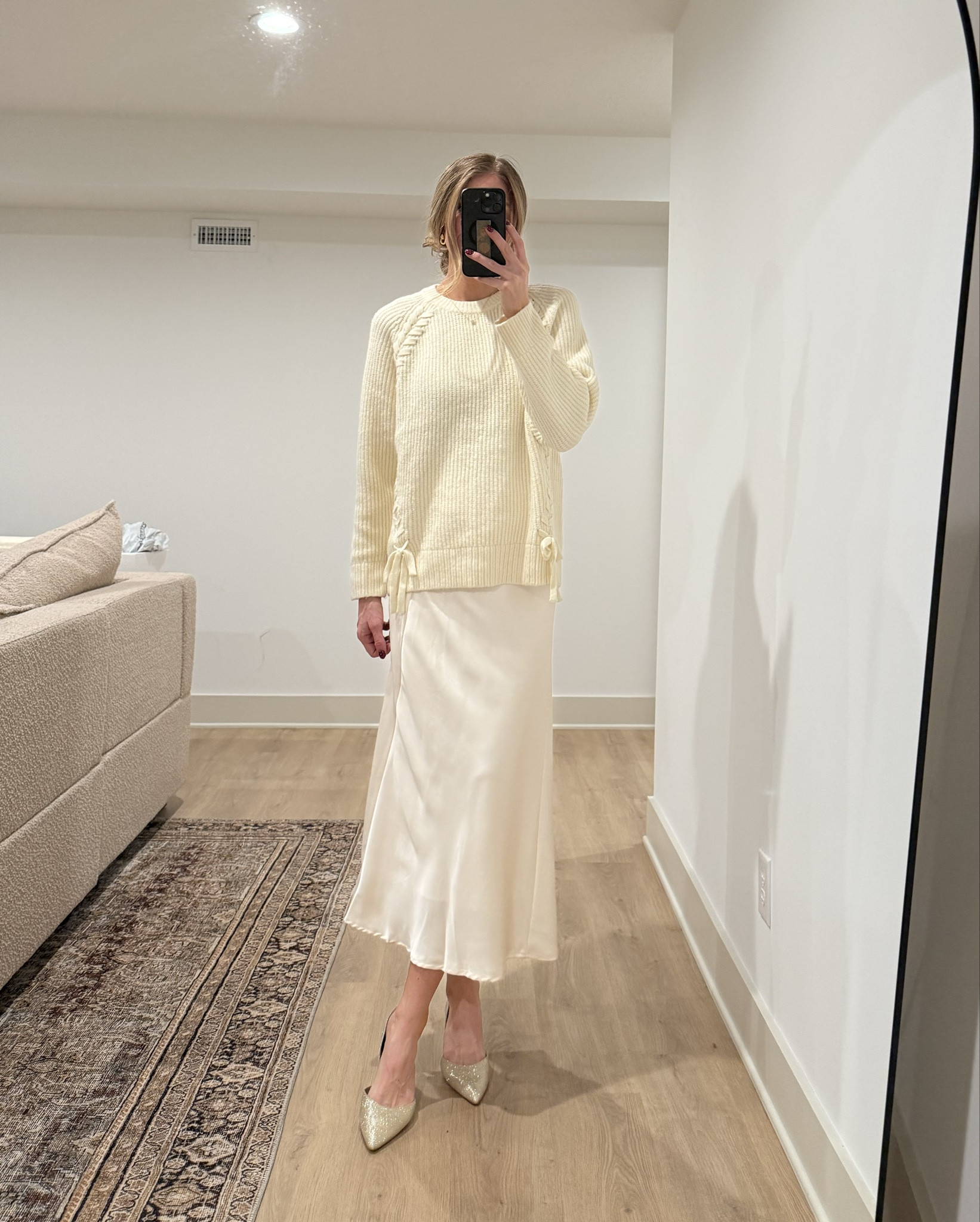 One oversized sweater 4 ways
Sizing:
Sweater runs oversized. Still wearing medium for extra length
Small tall in leggings and joggers
Medium in skirt for bump
Sized up to 29 in jeans for bump but they do run slightly bigger if you are not pregnant 
Medium tall in camel coat
Medium in fur coat
Medium in puffer coat

#LTKBump #LTKTall #LTKHoliday