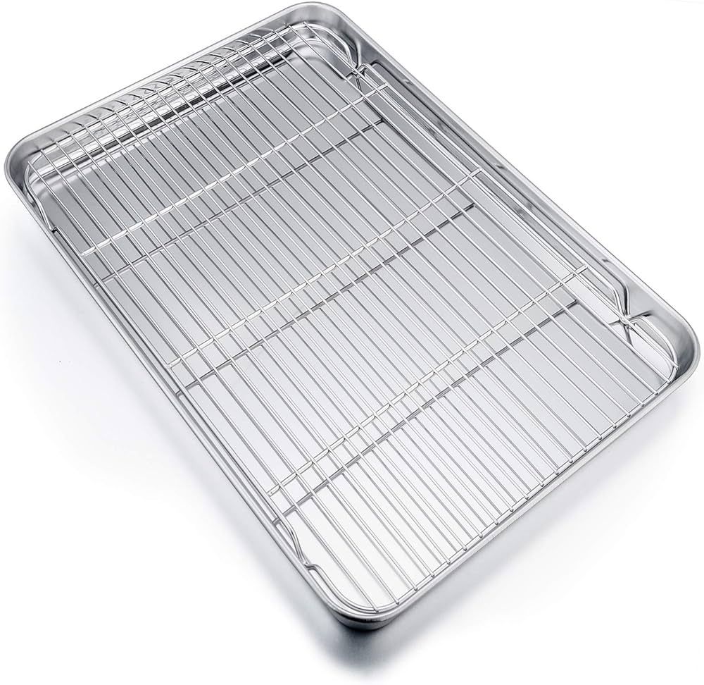 P&P CHEF Extra Large Baking Sheet and Rack Set, Stainless Steel Cookie Sheet Baking Pan with Cool... | Amazon (US)