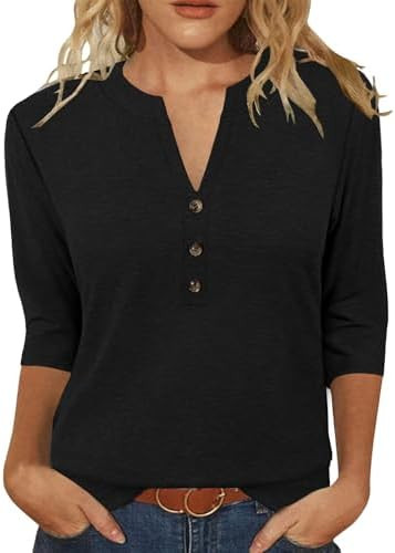 JomeDesign Womens Tops 3/4 Sleeve V Neck Shirts Dressy Casual Tunic Blouses Summer Tees | Amazon (US)
