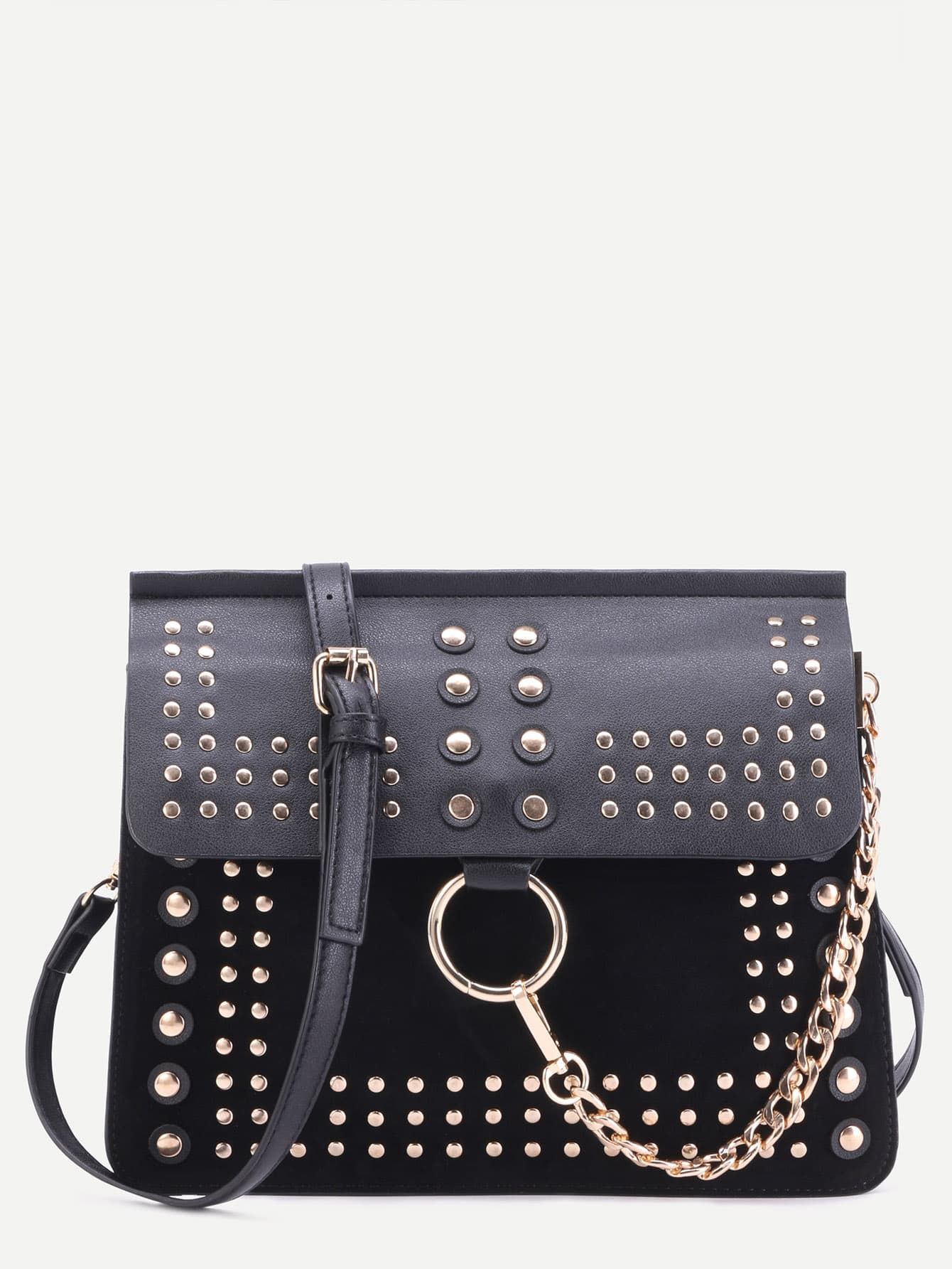 Black Studded Flap Crossbody Bag | SHEIN