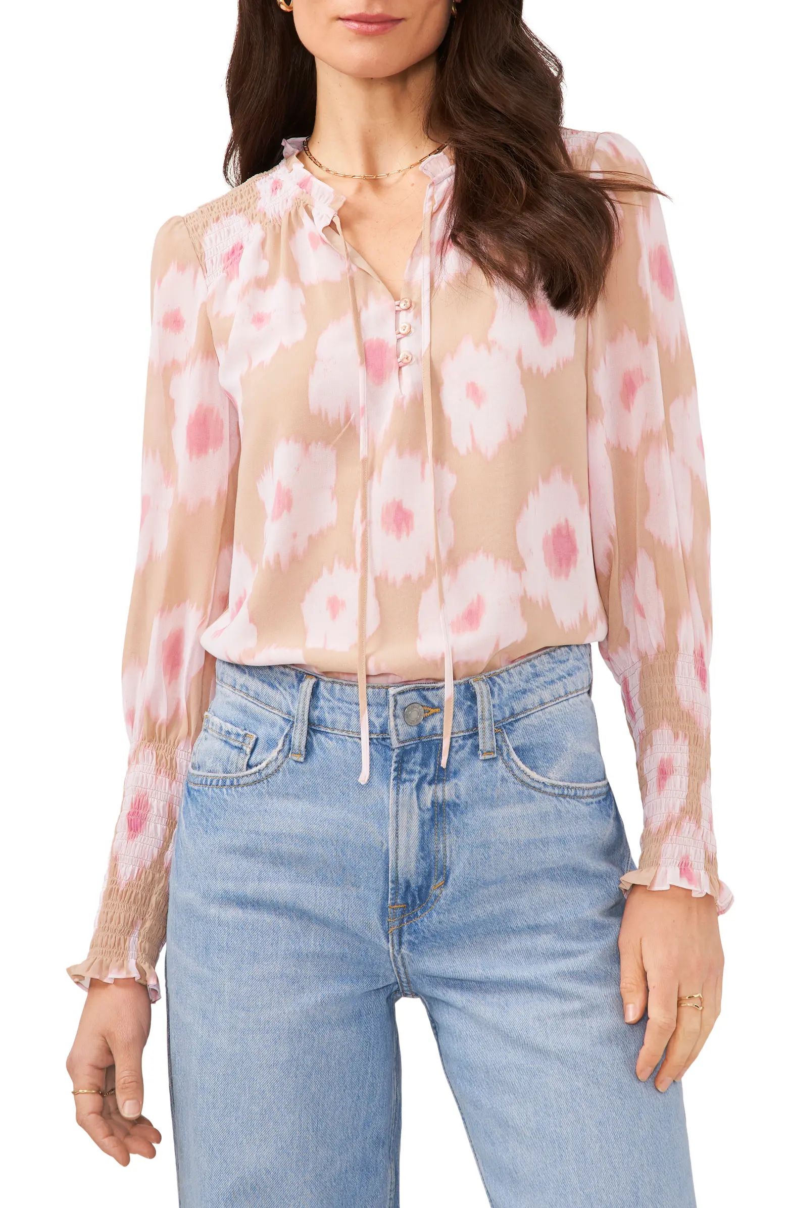 Smocked Tie Neck Blouse | Nordstrom