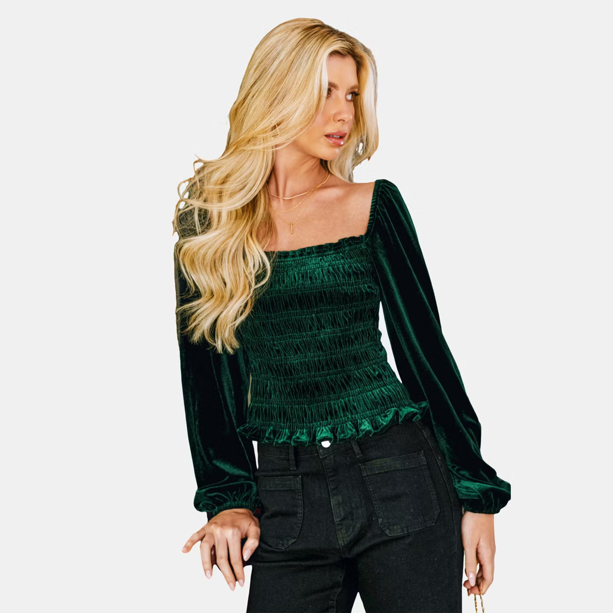 Women's Elegant Emerald Green Velvet Smocked Top - Cupshe | Target