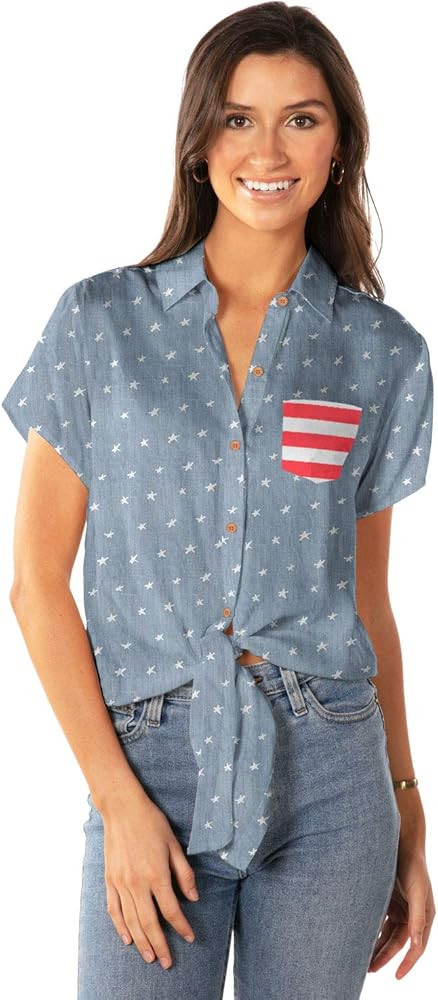 Women's USA Hawaiian Shirt - Patriotic Button Up Shirt | Amazon (US)