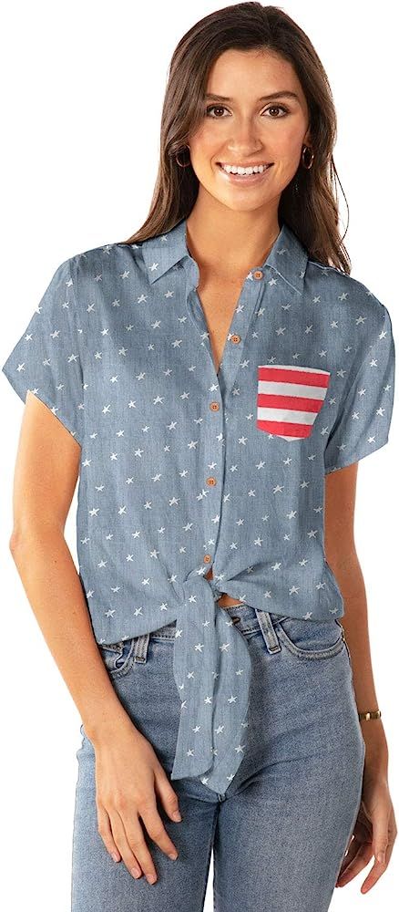 Women's USA Hawaiian Shirt - Patriotic Button Up Shirt | Amazon (US)