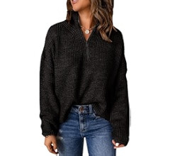 Dokotoo Womens Sweaters Long Sleeve 1/4 Zip Pullover Polo V Neck Dressy Casual Tops | Amazon (US)
