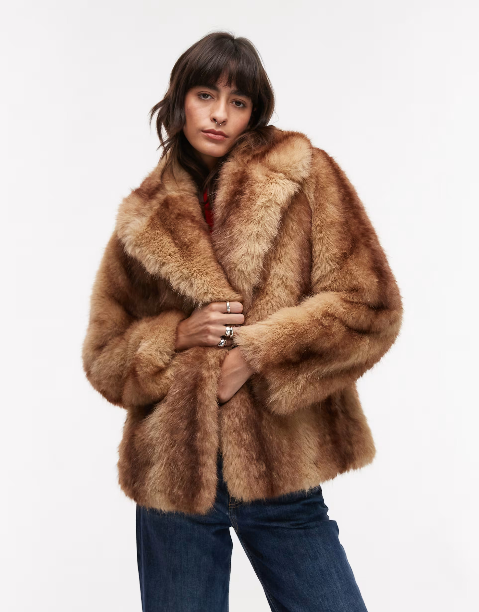 Mango mixed faux fur jacket in brown | ASOS (Global)