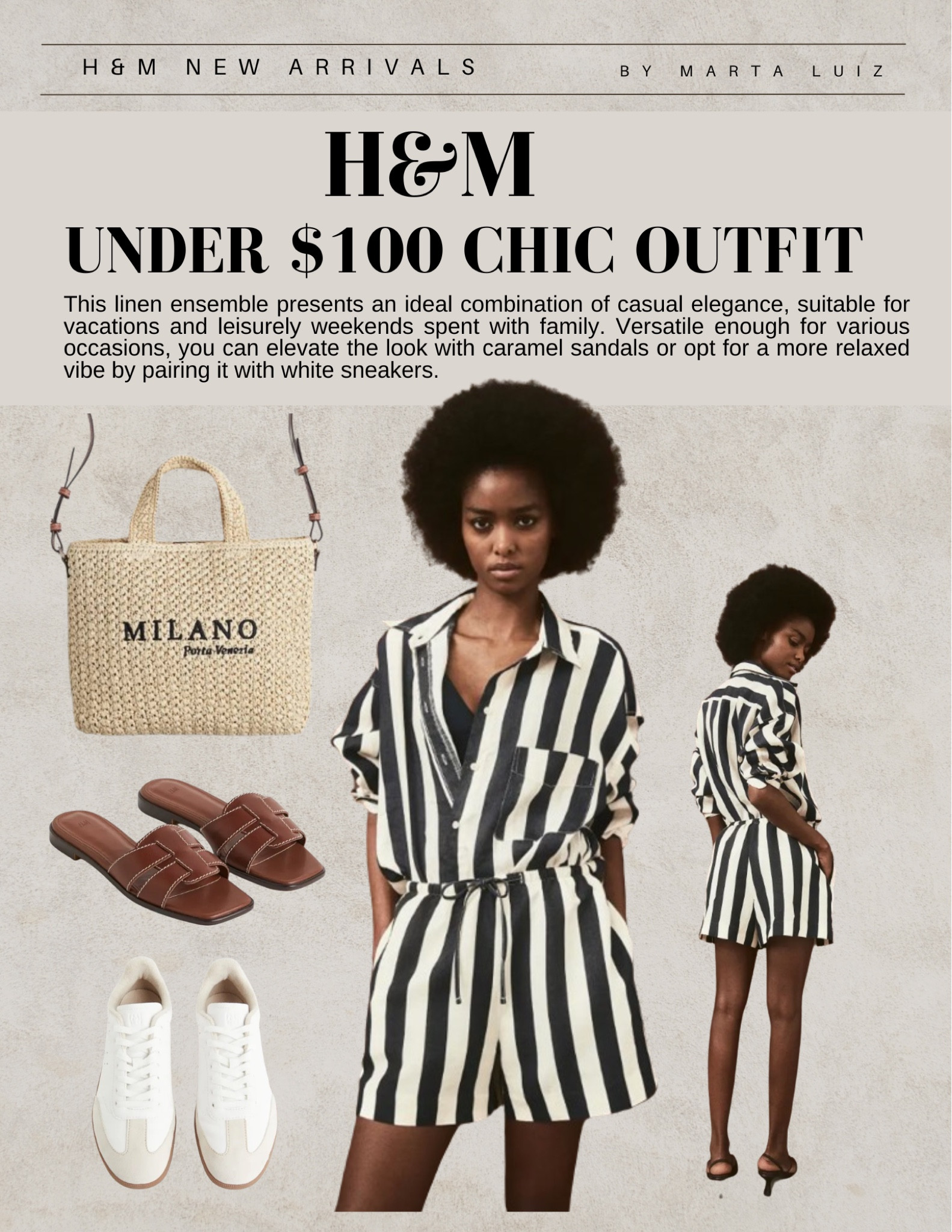 H&M under $100 Chic Outfits 

This linen ensemble presents an ideal combination of casual elegance, suitable for vacations and leisurely weekends spent with family. Versatile enough for various occasions, you can elevate the look with caramel sandals or opt for a more relaxed vibe by pairing it with white sneakers.

Available in 3 different colors 

#LTKFindsUnder100 #LTKTravel #LTKStyleTip