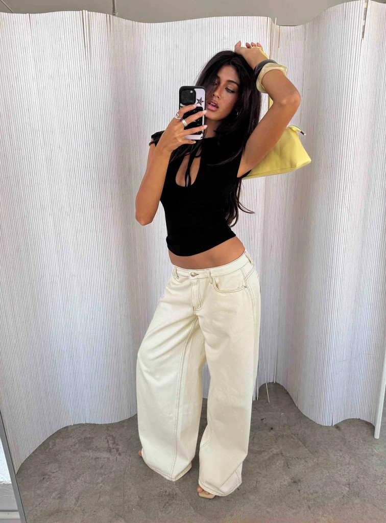 Ramos Low Rise Wide Leg Jeans Cream | Princess Polly US