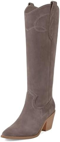 Mattiventon Cowgirl Boots for Women Knee High Cowboy Western Boots Pointed Toe and Block Heel Sue... | Amazon (US)
