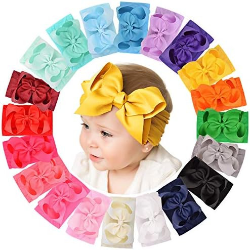 Amazon.com: 20pcs 6 Inches Baby Girls Big Bows Headbands Elastic Nylon Hairbands Turban Hair Acce... | Amazon (US)