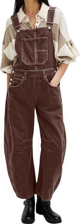 Women Y2k Baggy Barrel Jeans Overalls Wide Leg Denim Pants Bib Overalls Jumpsuit Boyfriend Patchw... | Amazon (US)