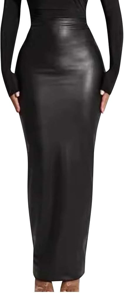 Womens Sexy Leather Skirts High Waist Bodycon Long Skirt Buttock Wrap Slim-Fit Ankle Length Skirt... | Amazon (CA)