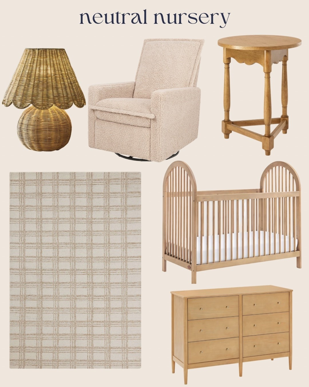 Neutral nursery decor 
Boucle recliner
Boucle glider 
Plaid rug 

#LTKBaby #LTKHome #LTKKids