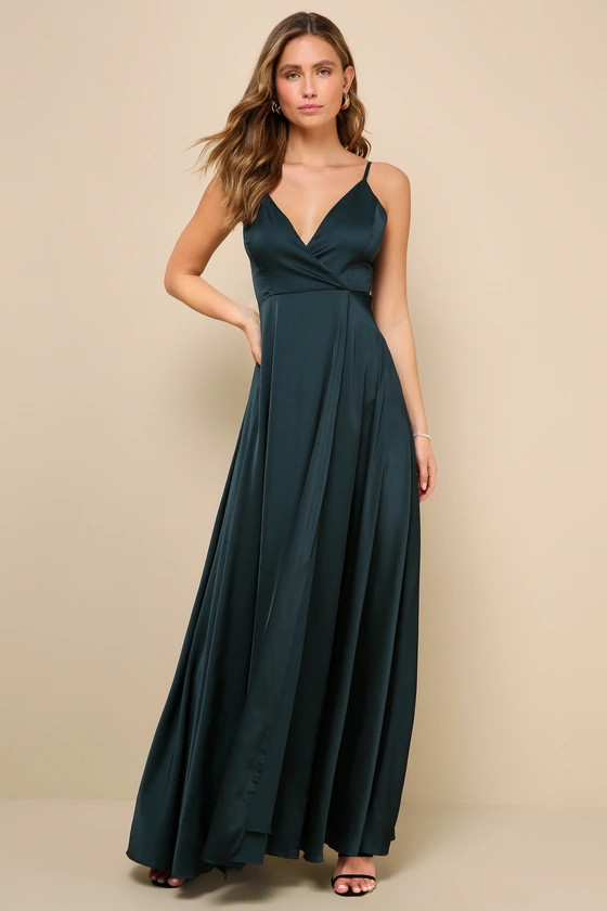 Ode To Love Emerald Green Satin Maxi Dress | Lulus