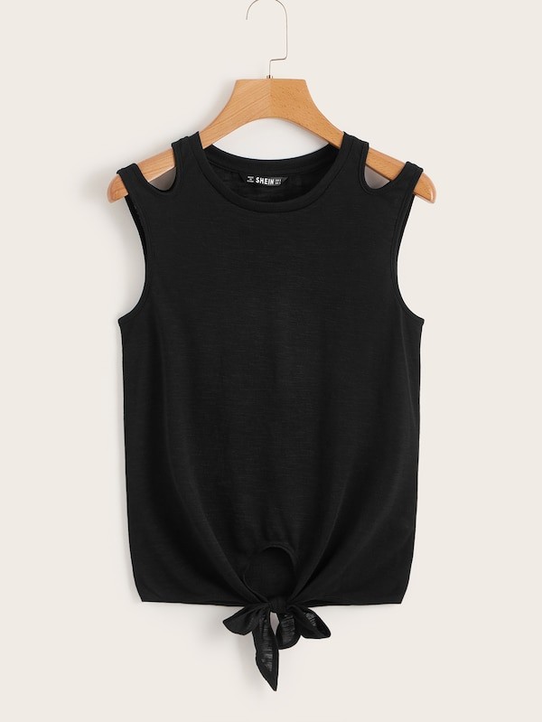 SHEIN Knot Front Cutout Slub Tank Top | SHEIN