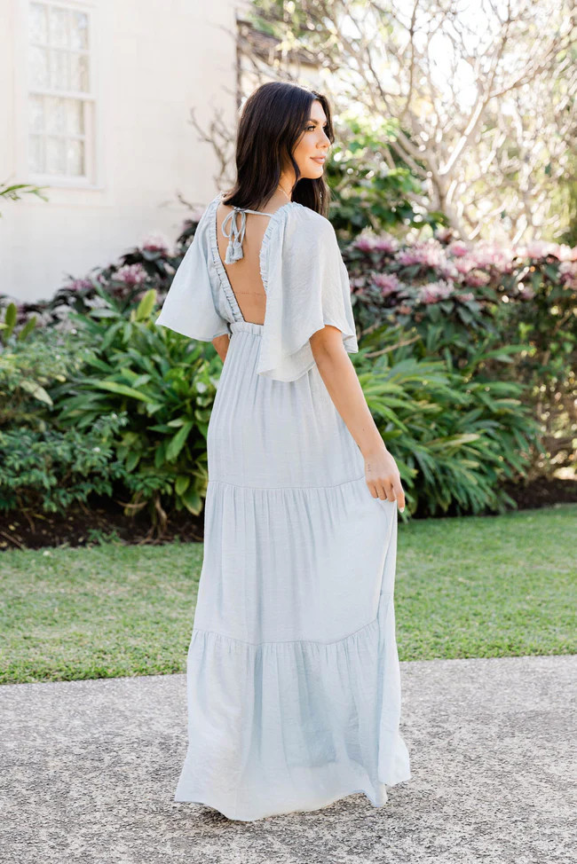 Everything Pretty Light Blue V-Neck Maxi Dress | Pink Lily