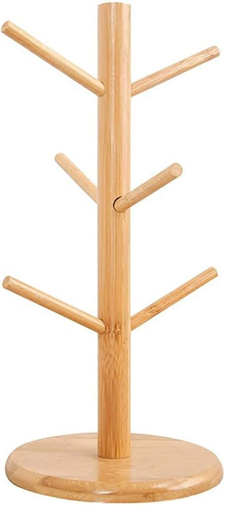 Ahyuan Bamboo Wooden Mug Rack Tree Coffee Tea Cup Organizer Hanger Holder with 6 Hooks Removable ... | Amazon (US)
