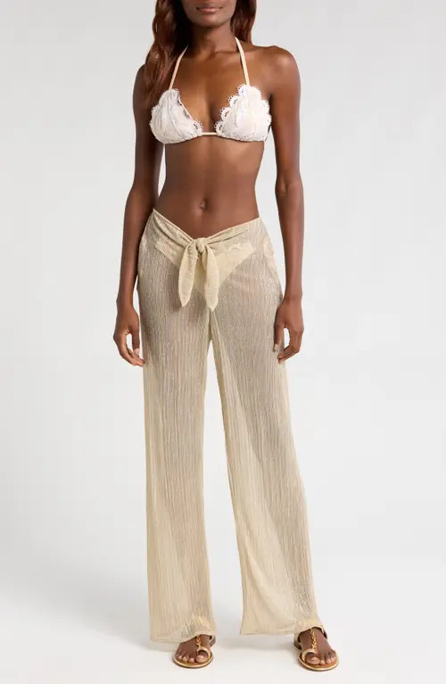 PQ SWIM Waverly Tie Waist Shimmer Cover-Up Pants in Oro at Nordstrom, Size Medium/large | Nordstrom